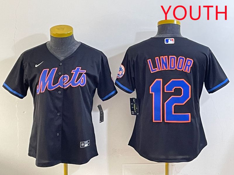 Youth 2025 New York Mets #12 Lindor Black Game Nike MLB Jersey style 5->youth mlb jersey->Youth Jersey